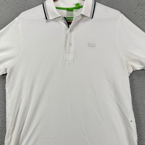 Hugo Boss Shirt Polo Mens XL White Modern Fit Short Sleeve Rugby Outdoor Logo